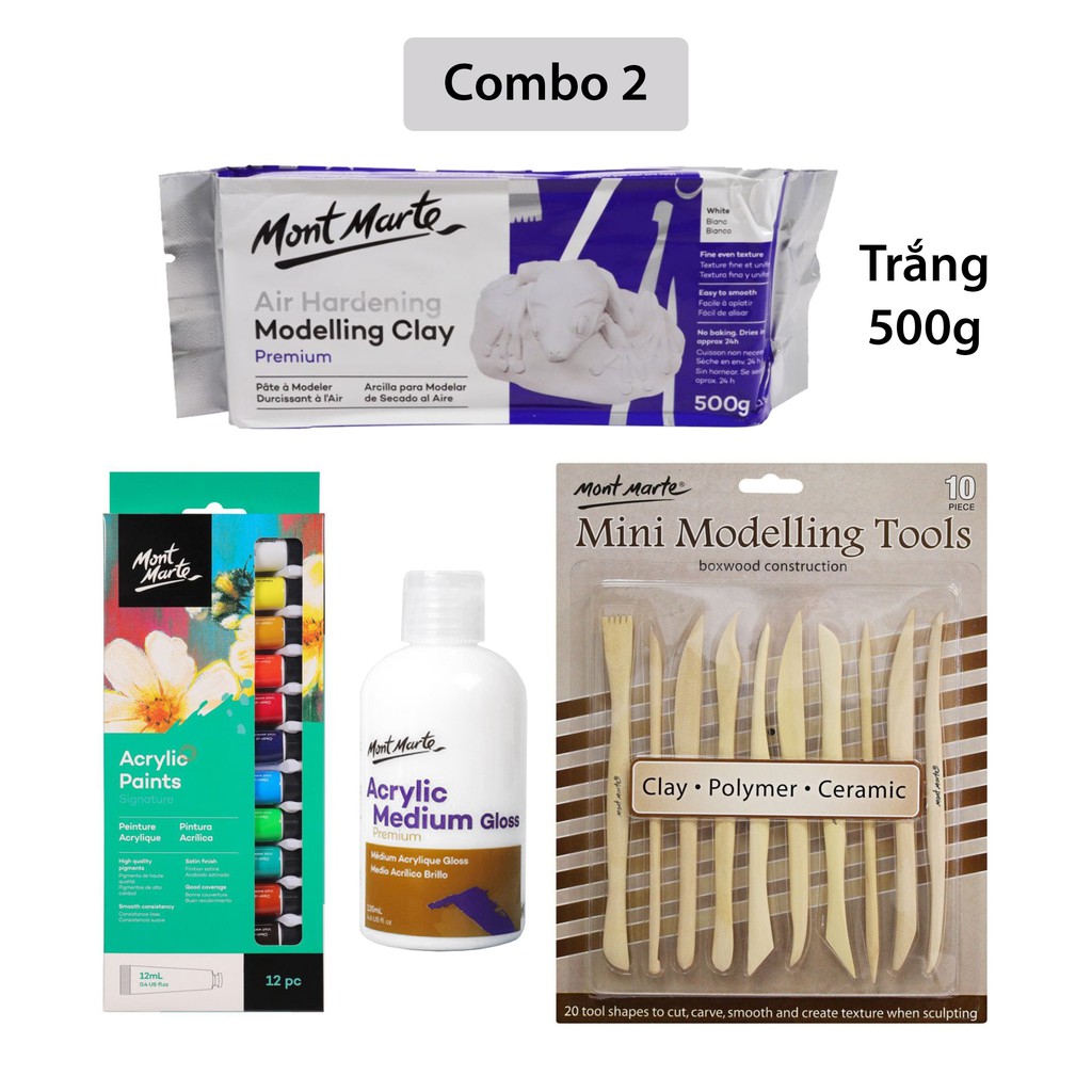 [Hỏa Tốc HCM] Combo Đất Sét Tự Khô Mont Marte và dụng cụ (Air Hardening Modelling Clay)
