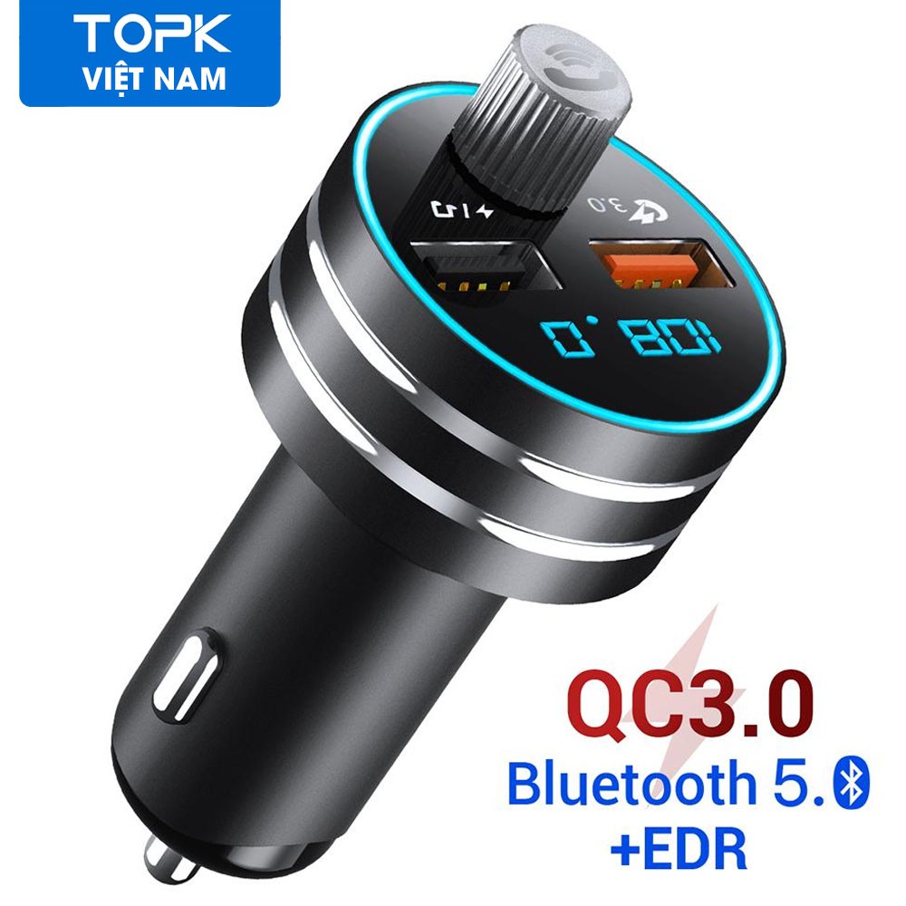 Tẩu sạc nhanh TOPK G201Q hai cổng USB, kết nối bluetooth 5.0 đài FM MP3 thẻ TF dành cho điện thoại di động