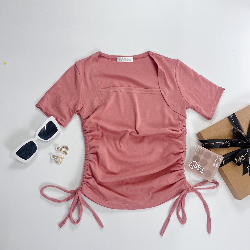 Áo cổ vuông nữ thiết kế tay ngắn ôm body sexy chất vải thun thái mịn mát - MAC boutique