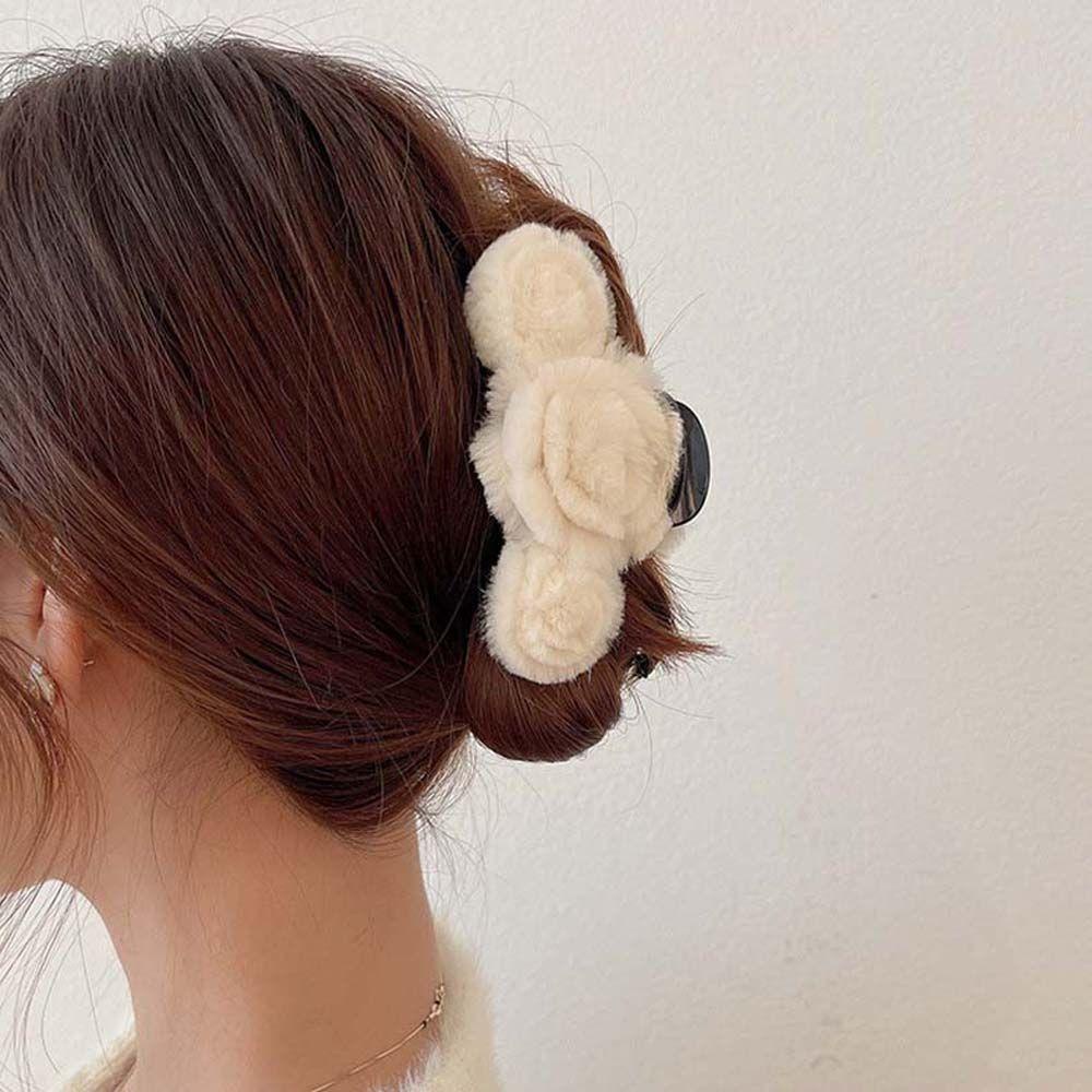Kẹp Tóc Đính Hoa Giả Bằng Lông Thỏ Nhân Tạo Thời Trang Cho Nữ