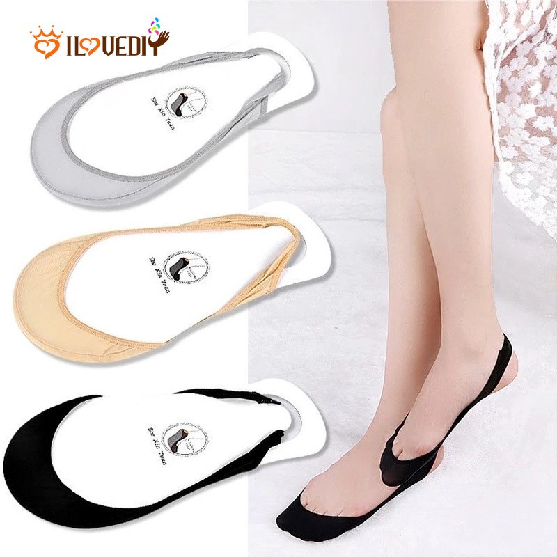 1 Đôi Vớ Thuyền Bằng Silicone Mỏng Vô Hình Thoáng Khí Không Trơn Có Đệm Chân Dành Cho Bạn Nữ Mang Giày Cao Gót