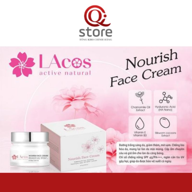 Kem Face Nhung LAcos Nourish Face Cream dưỡng da trắng sáng, giảm thâm, mờ sạm, chống lão hóa 30g