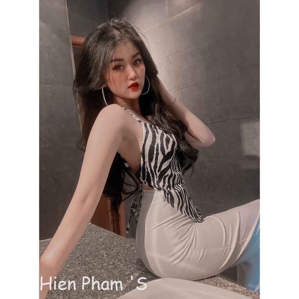 [FREE SHIP] ✔️hienphamstore✔️ Set áo yếm hở lưng cột dây, đan dây hoạ tiết sọc ngựa vằn quần dài - S3031 | BigBuy360 - bigbuy360.vn