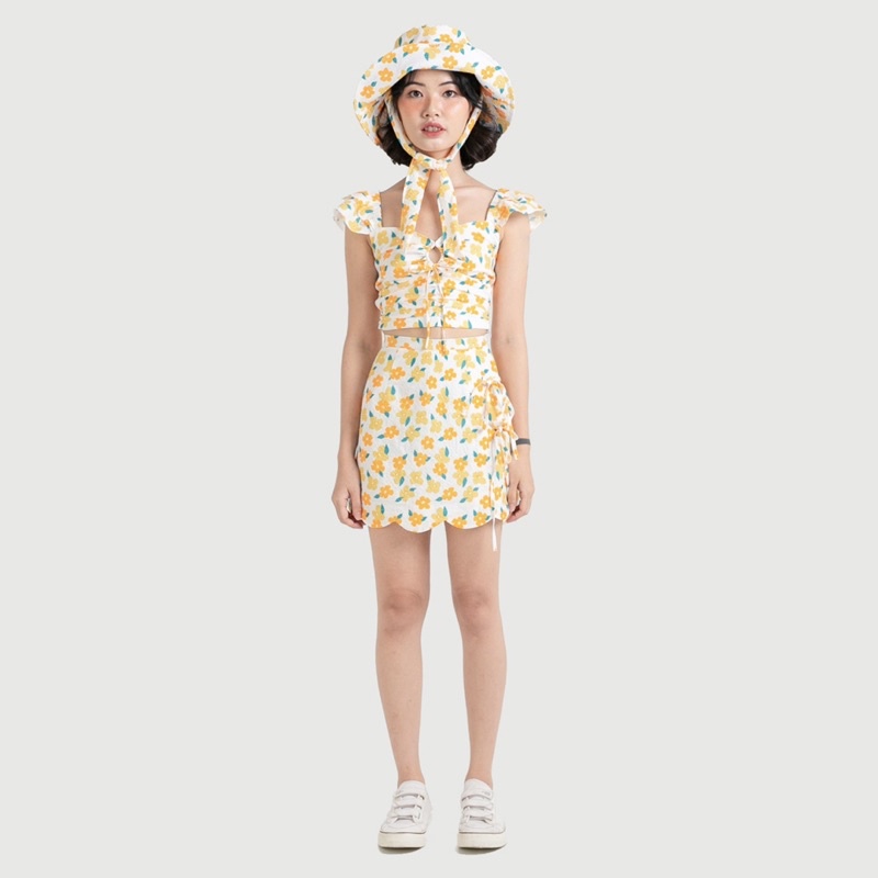 REMOLACHA | Meiji Set | Set váy áo nón hoa vàng