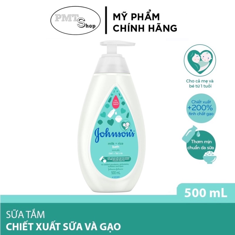 Sữa Tắm Johnson's Baby Milk &amp; Rice Cho Bé 500ml chiết xuất sữa &amp; gạo