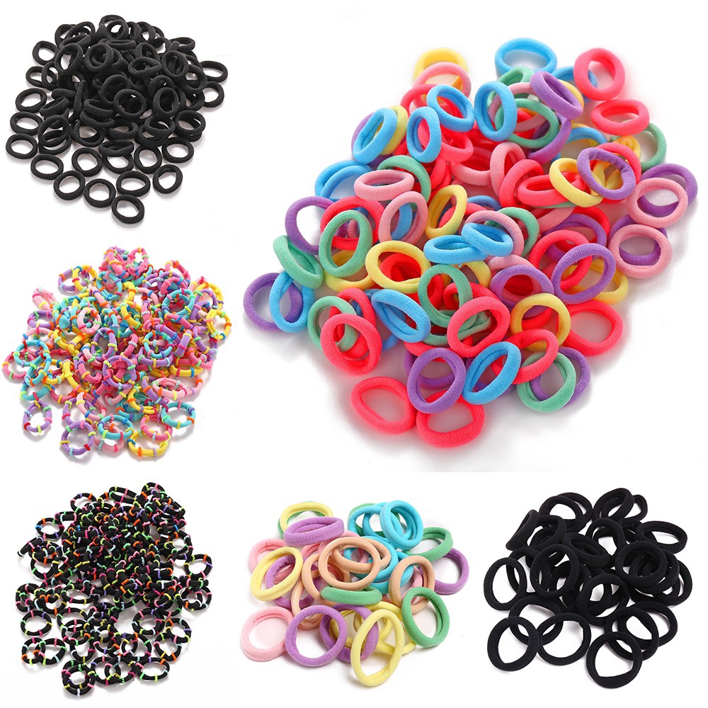 Bộ 100/28/50/20/1000 dây buộc tóc Hishop bằng nylon và cao su co giãn nhiều màu sắc cho bé tùy chọn