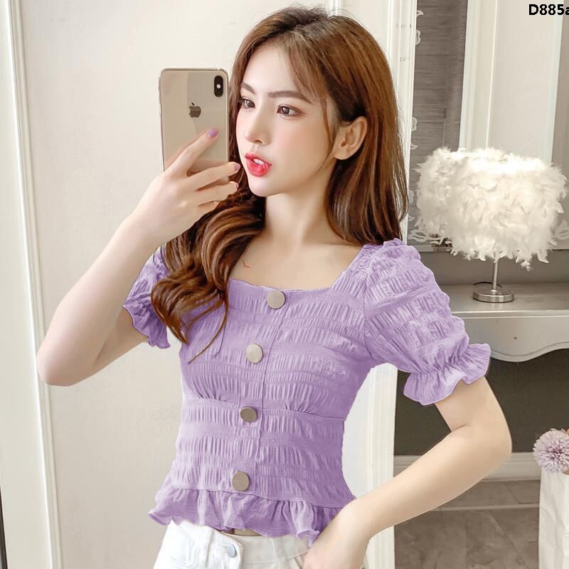 Áo Chiffon Cổ Vuông Tay Lửng Eo Cao Phong Cách Phương Tây Thời Trang Mùa Hè 2022 Cho Nữ
