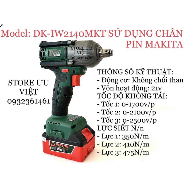 DK-IW2140SMKT Máy siết bulong 475Nm Chính hãng Dekton (Chân pin Makita) full bộ GIÁ CỰC TỐT TẠI STORE ƯU VIỆT