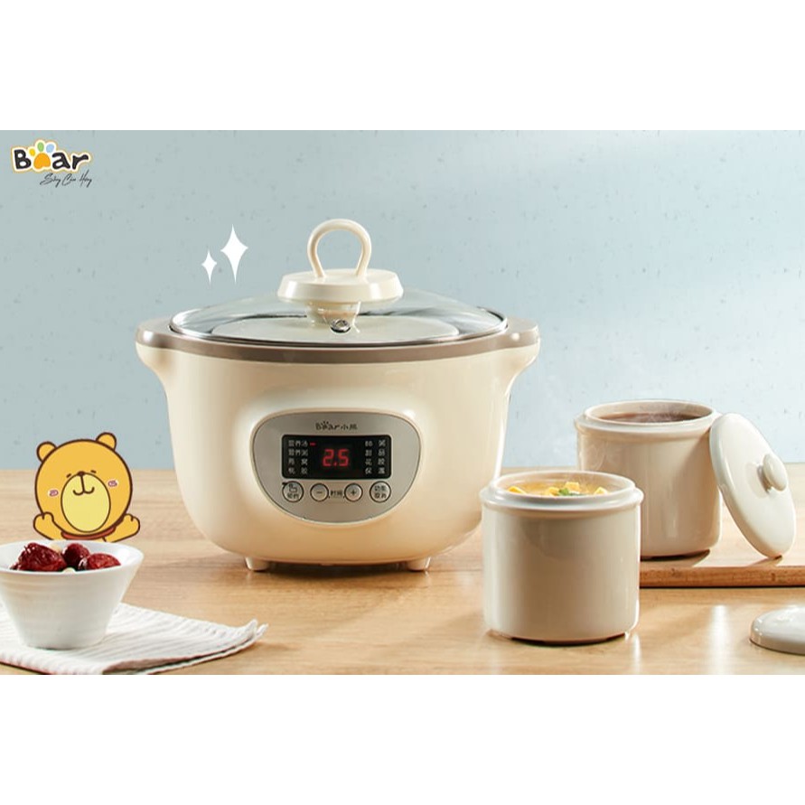 Nồi Nấu Cháo Cho Bé_Nồi Nấu Chậm_Hầm Cháo Đa Năng, Kèm Lồng Hấp_Bear Dung Tích 0.8L- 1L - 1,6L - 2,5L- Bảo Hành 12 Tháng