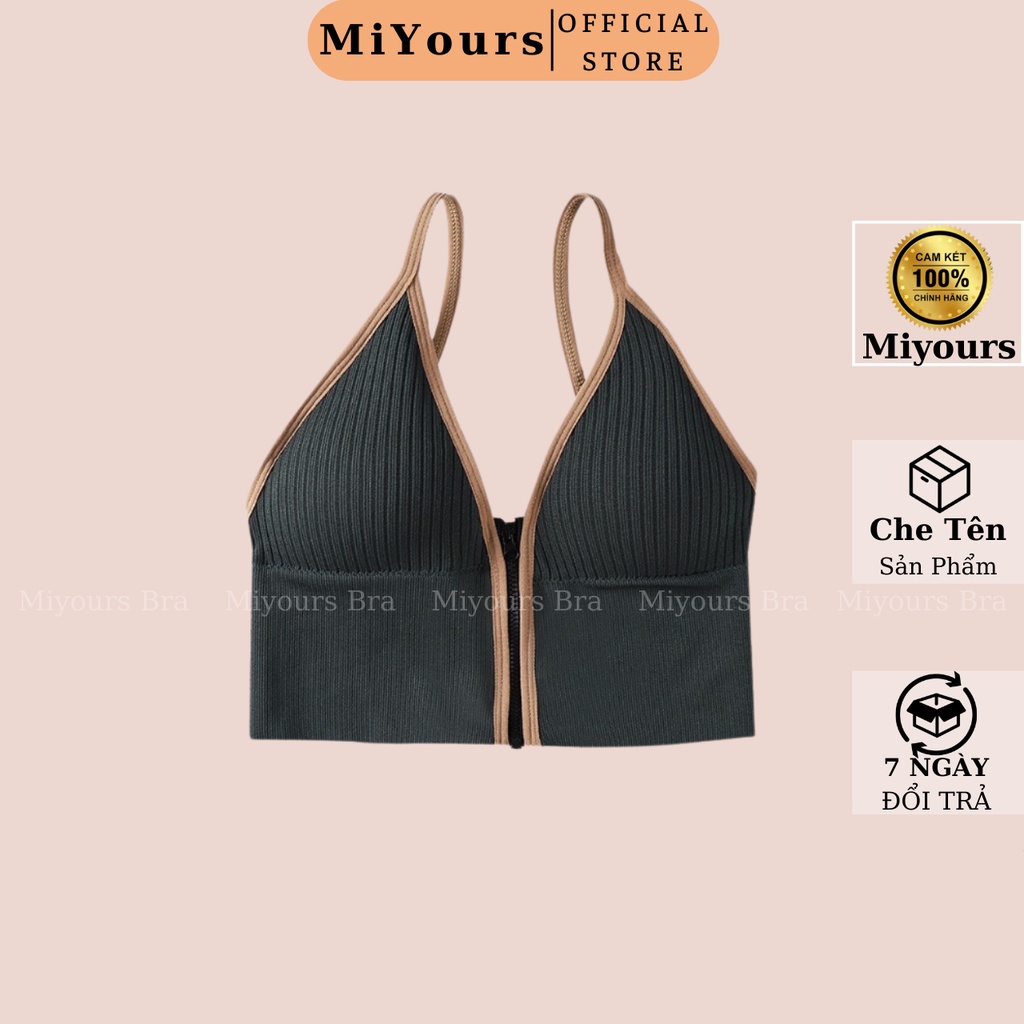 Áo Ngực Gân Nữ Cá Tính 2 Dây Cỗ V Khóa Kéo Trước Croptop