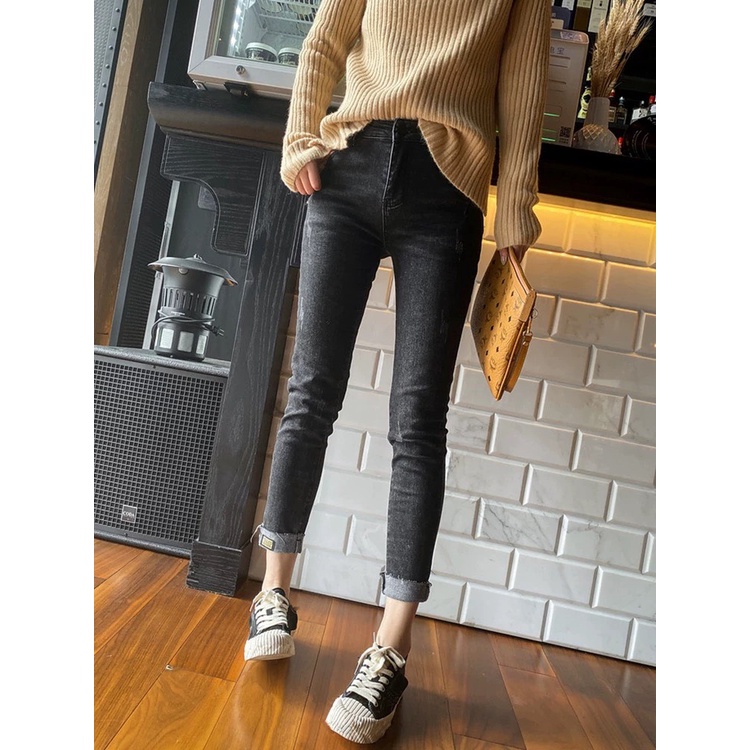 [60kg-90kg] Quần jeans 9 tấc BigSize màu xám cào xước, kiểu dáng lật lai model 4291