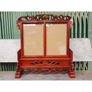 Khung ảnh thờ đôi-Khung ảnh thờ 2 ảnh-Khung ảnh thờ hoa sen gỗ hương 2 cỡ ảnh 18x24 và 21x31