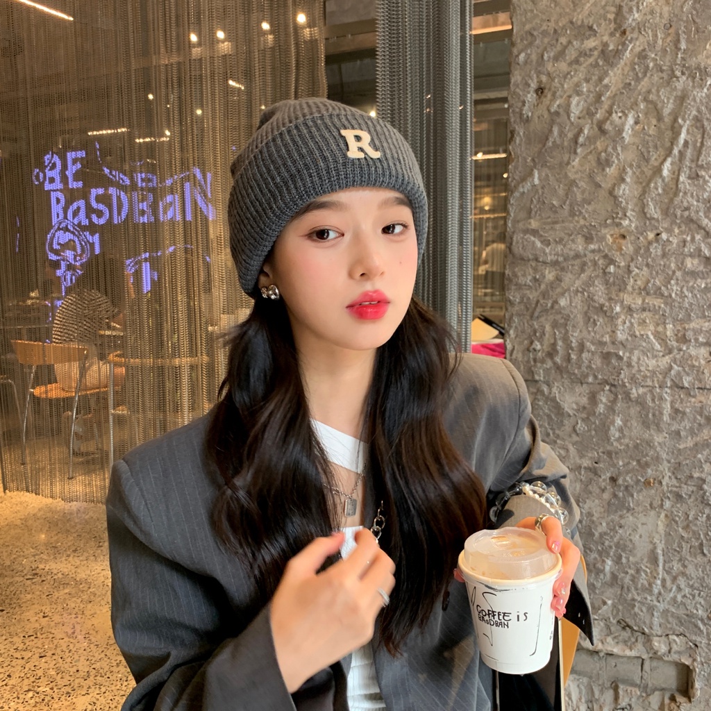 Mũ Len Dệt Kim In Chữ Phong Cách Thời Trang Thu Đông Hàn Quốc Cho Nữ