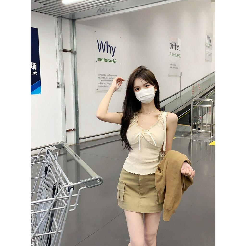 Xiaozhainv Áo Tank Top Hai Dây Thắt Nơ Phong Cách Hàn Quốc Thời Trang Mùa Hè Cho Nữ
