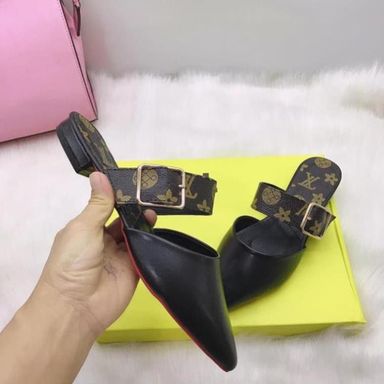 Sục Nữ Đế Bệt, Sục Nữ Mũi Nhọn Da Mềm Họa Tiết Phối Quai Ngang Cao 2Cm Đế Chống Trượt không Kêu Minhtushoes Giày Dép | BigBuy360 - bigbuy360.vn