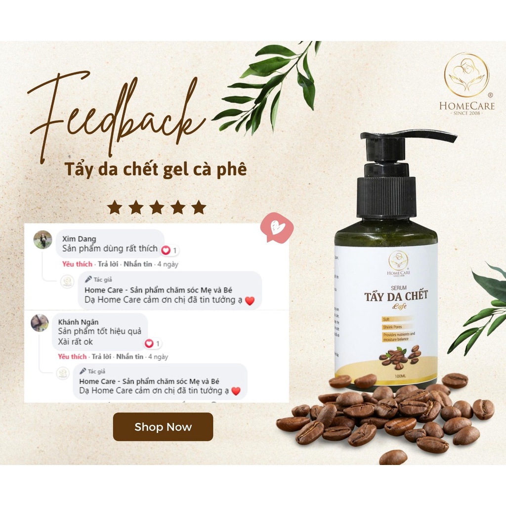 Tẩy tế bào chết cà phê Home Care dạng gel giúp sáng da sạch tế bào chết dưỡng da căng mịn chai 100ml
