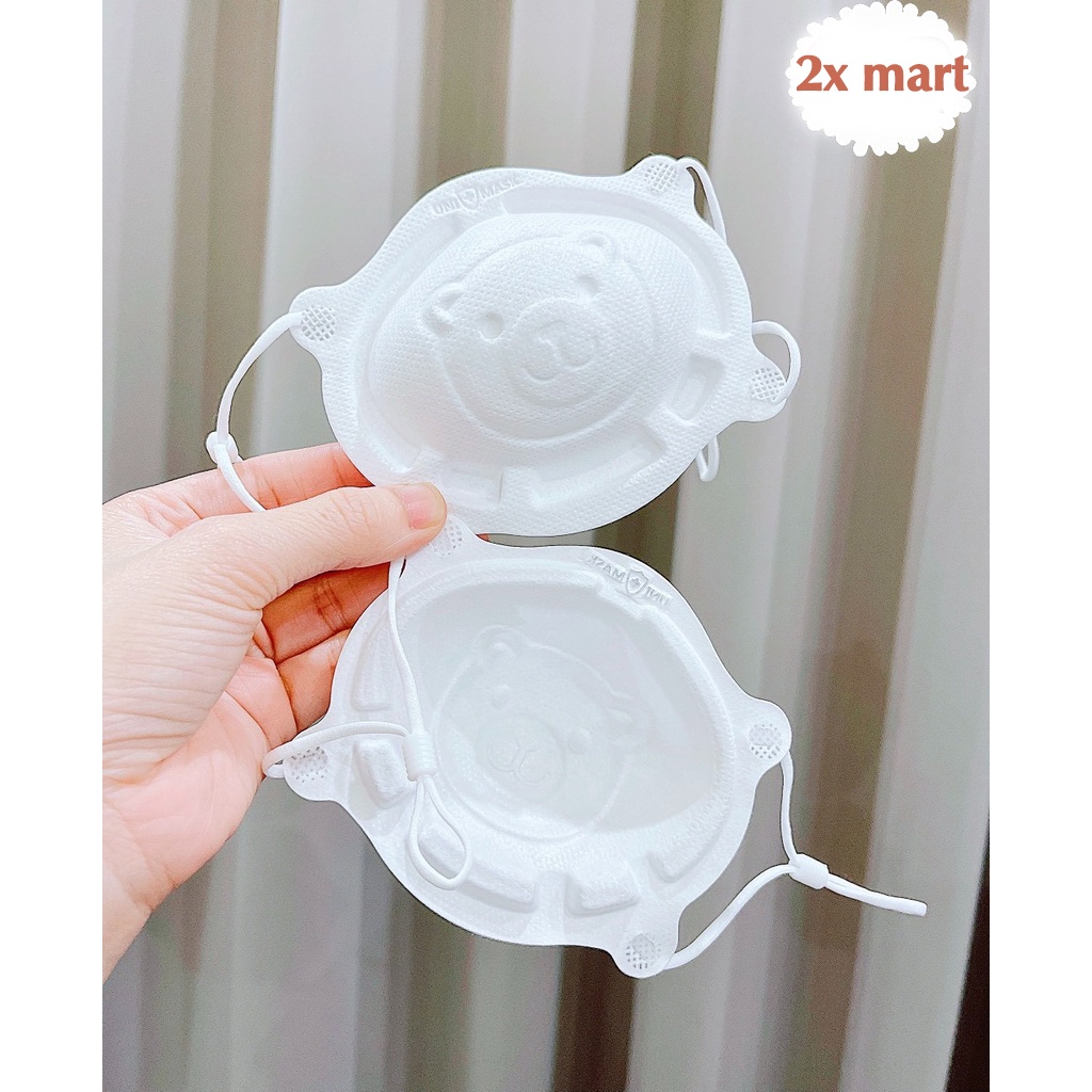 Khẩu trang gấu cho bé Unimask 3D kháng khuẩn set 3 kt dây buộc cho trẻ sơ sinh đến 1 2 3 tuổi - 2X MART