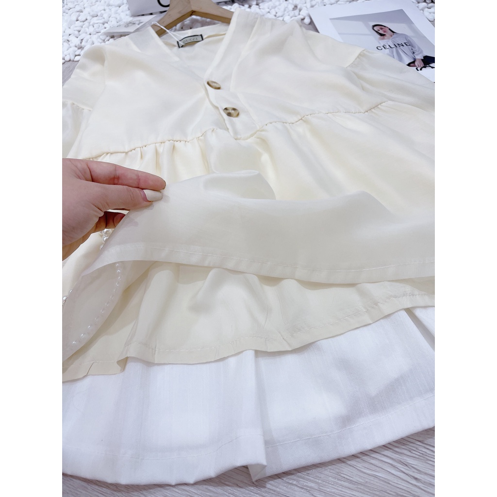 Set áo babydoll be cổ tim chân váy TL354