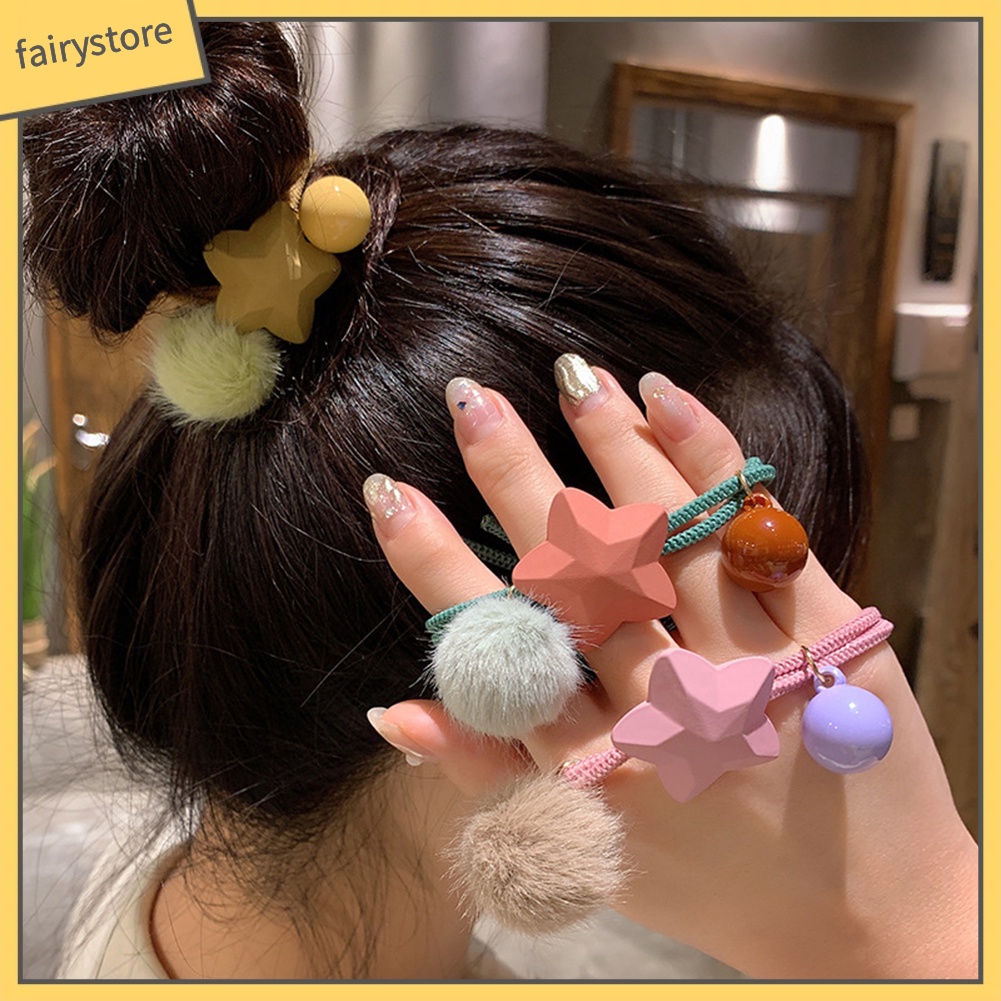 Dây Buộc Tóc Phối Quả Cầu Lông Xinh Xắn Cho Nữ