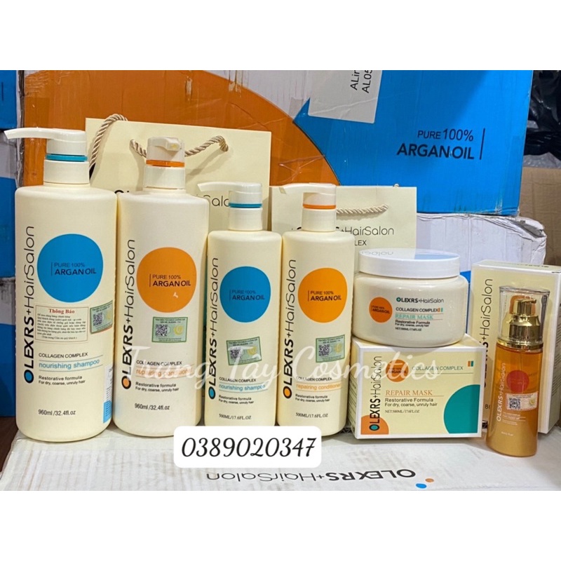Dầu Gội Xả, Kem ủ tóc phục hồi, Tinh dầu dưỡng tóc Olexrs Hair Salon Collagen 500 - 960ml