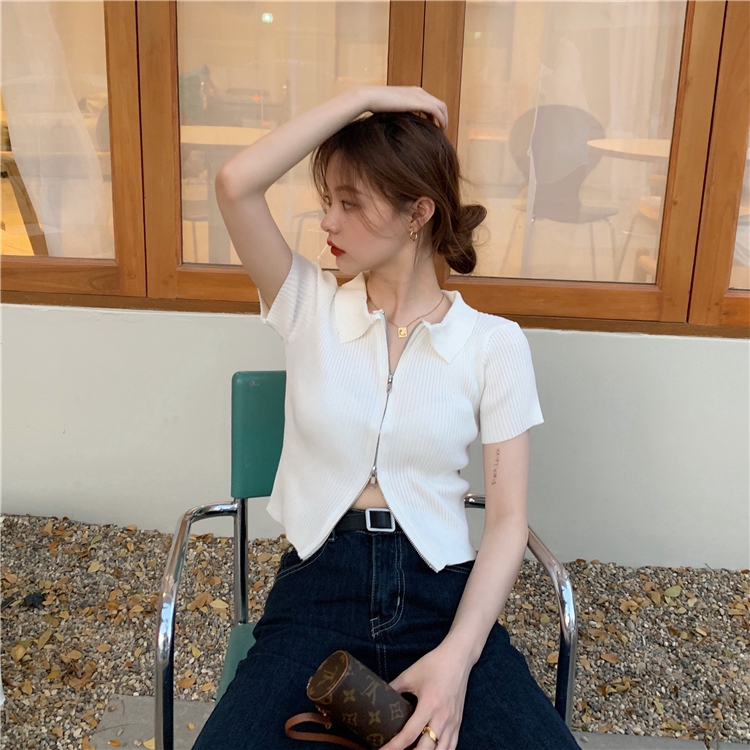 Áo thun nữ SUXI ngắn tay có khóa kéo thời trang