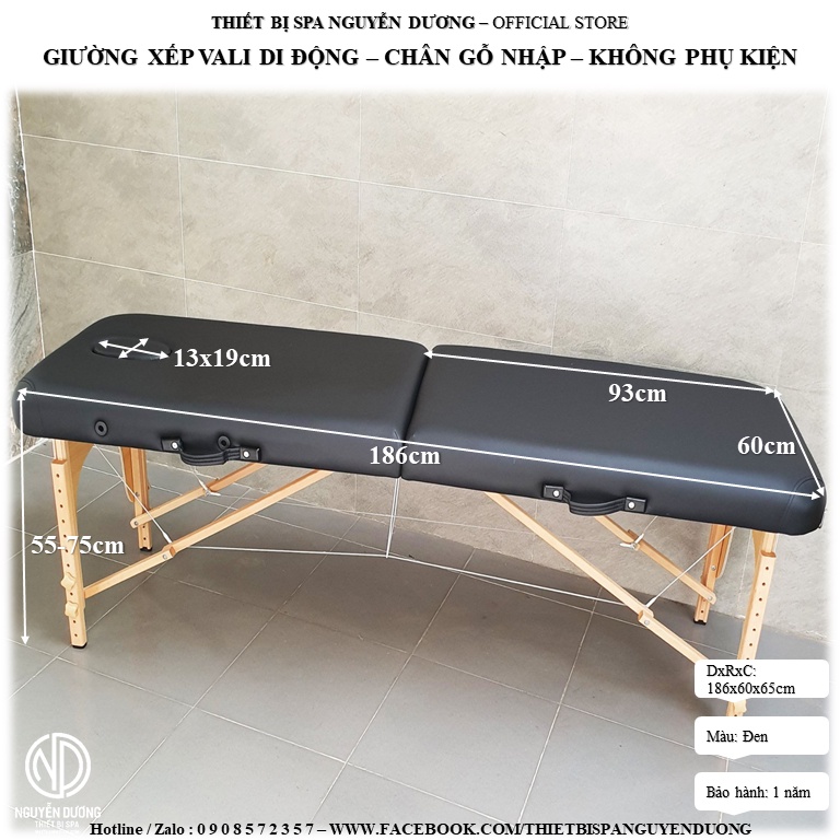 [Có sẵn] Giường Xếp Vali Phun Xăm Chân Gỗ - Spa, Nối Mi, Phun Xăm, Tatoo, Massage Trị Liệu