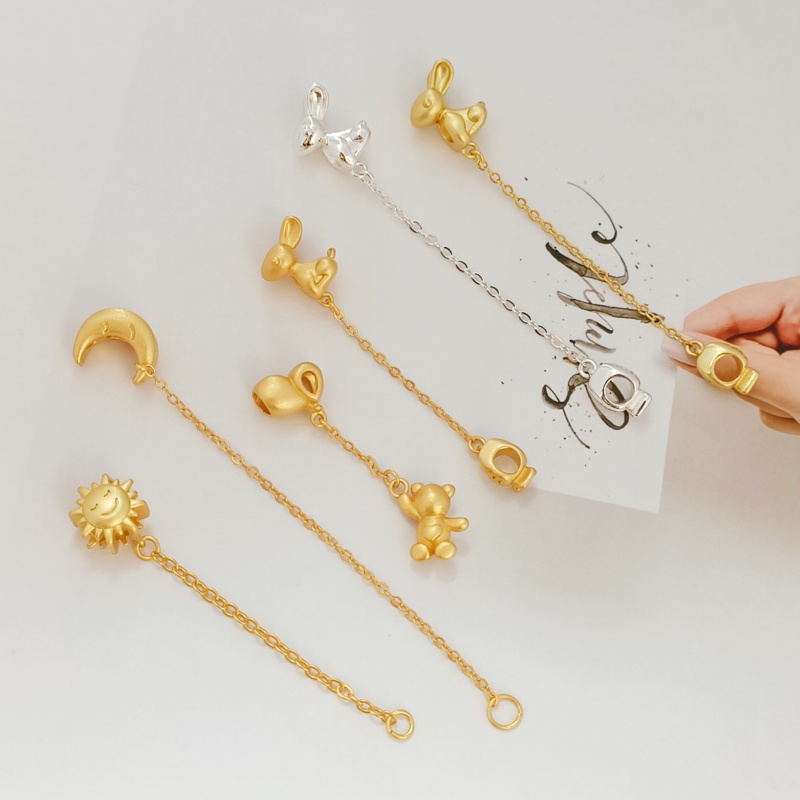 Chuỗi Hạt Xỏ Vòng Tay Hình Mặt Trăng/Thỏ/Cà Rốt Lỗ To Màu Vàng Kim Nhám 18K Chất Lượng Cao DIY