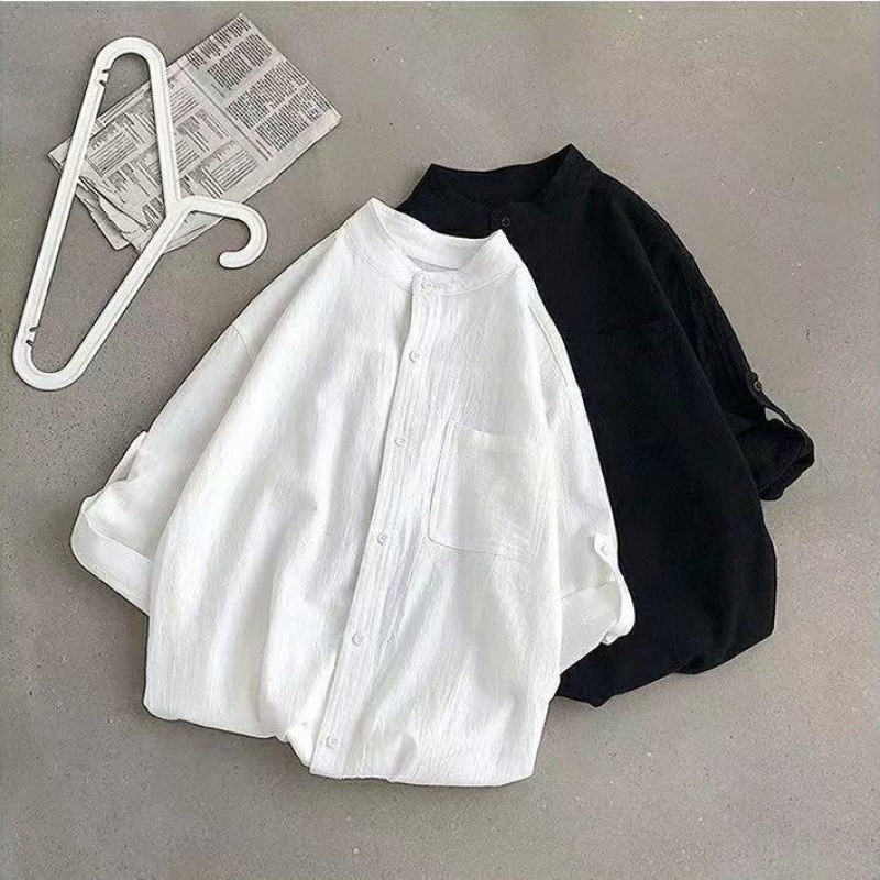 Áo Sơ Mi Cotton Lanh Mỏng Cổ Đứng Dáng Rộng Thoáng Khí Thời Trang Mùa Hè Mới Cho Nam