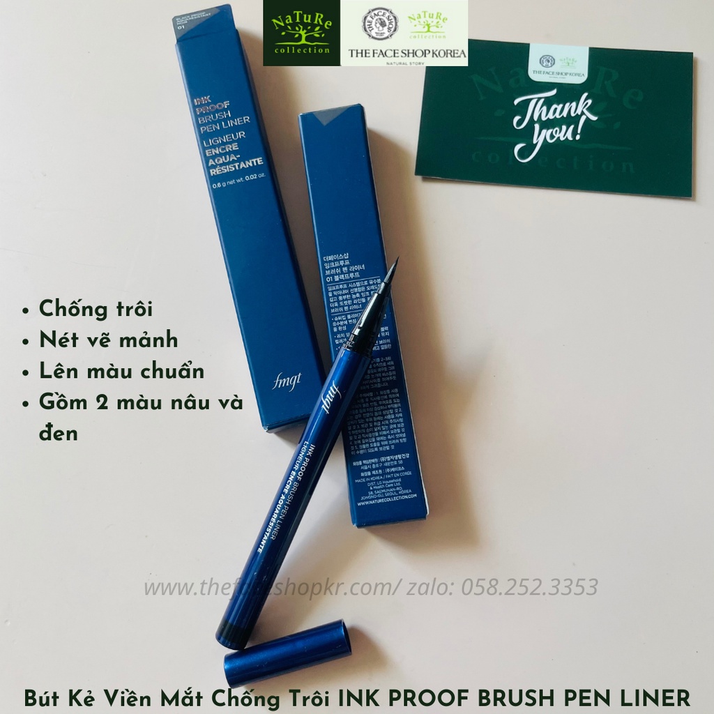 Bút kẻ viền mắt không trôi chống nước chống lem The Face Shop fmgt Ink Proof Brush Pen Liner 0.6g