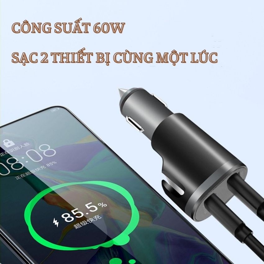 Tẩu Sạc Nhanh Ô Tô Xe Hơi 2 Cổng usb 60W Sử Dụng Cho Tất Cả Các Dòng Xe Ô Tô T01