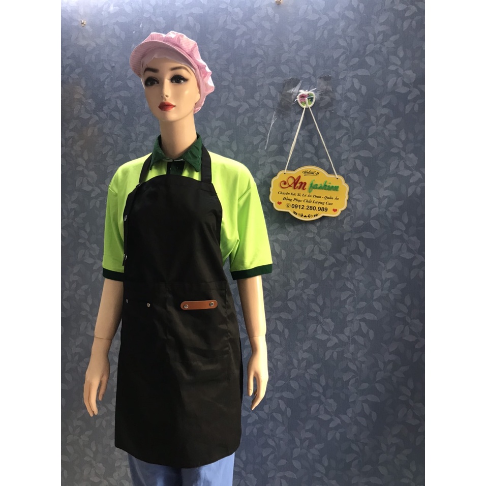Tạp dề yếm phối da 2 túi màu đen cho cả nam/Nữ phối da cao cấp làm nhà hàng quán coffee, gia đình_ Hình chụp thật