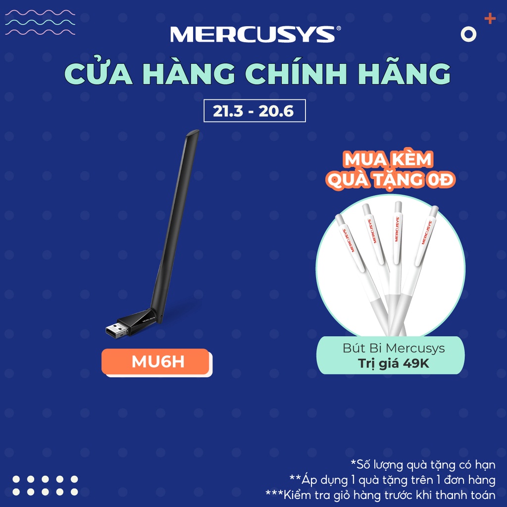 Bộ Chuyển Đổi USB Wifi Mercusys MU6H Băng Tần Kép Độ Lợi Cao AC 650Mbps