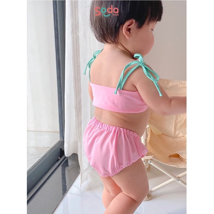 Đồ bơi bé gái 2 mảnh Little Bear SODA KIDS thêu gấu tặng kèm mũ bơi phong cách Hàn Quốc mềm nhẹ co dãn 4 chiều thoải mái