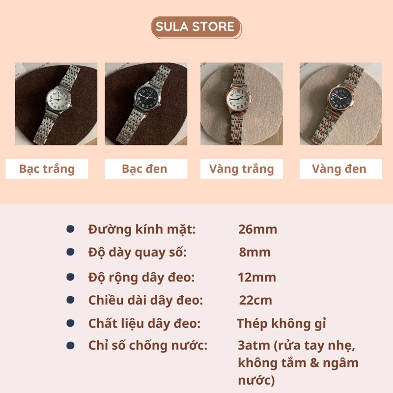 Đồng hồ nữ mặt tròn SULANUM kích thước 26mm cao cấp chính hãng đẹp chống nước 3ATM