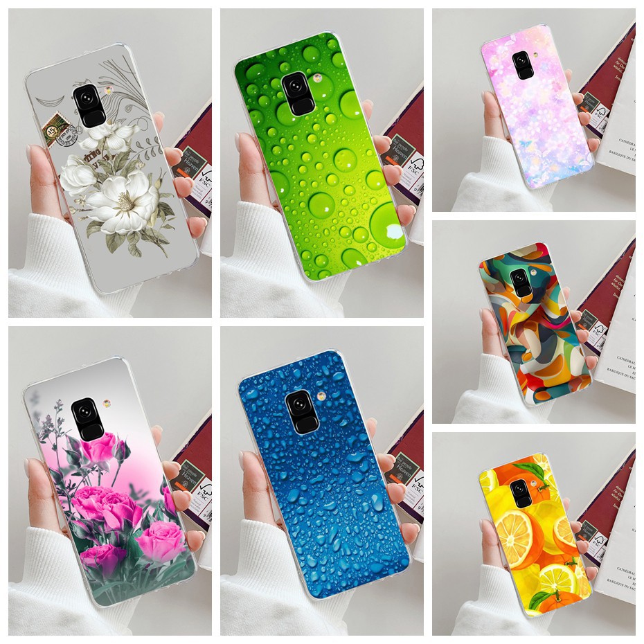 Samsung Galaxy A8 Plus 2018 A8+ Phone Case Soft TPU Silicone Clear Flower Cute Printing Case Cover