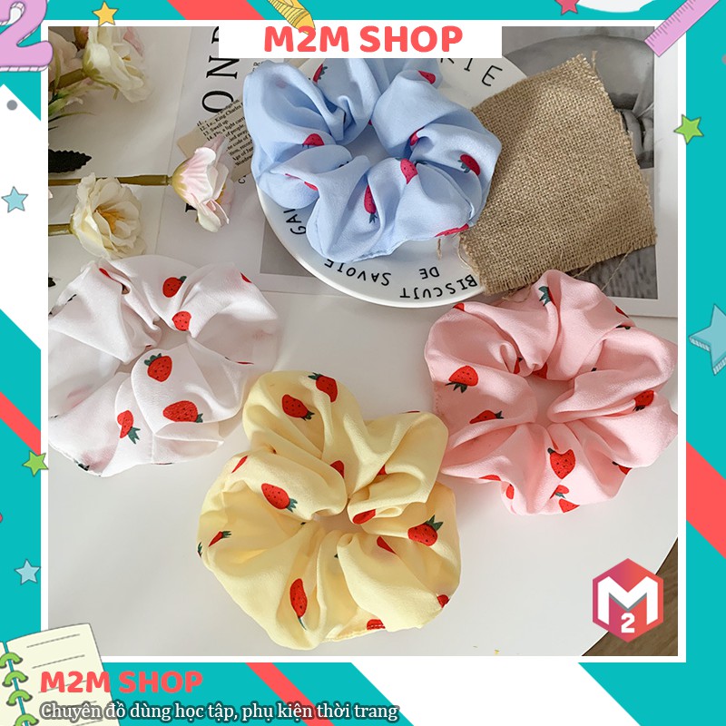 Dây buộc tóc scrunchie quả dâu phong cách thời trang Hàn Quốc