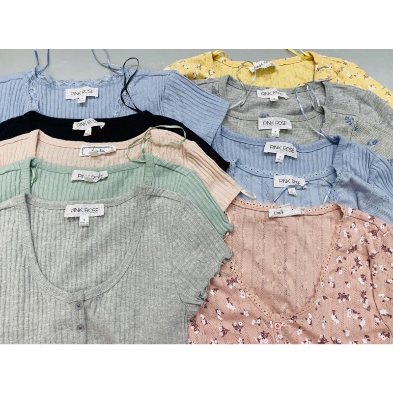 Áo thun gân Croptop cho nữ nút giữa xuất xịn Pink.Rose