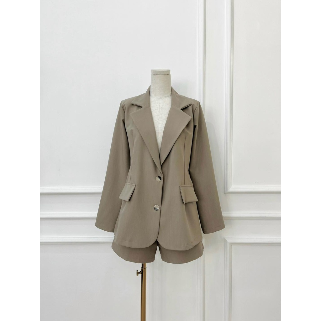 [HÀNG THIẾT KẾ CAO CẤP] Set Áo Vest Blazer Tay Dài Quần Ngắn Công Sở / Đi Tiệc Màu Nâu Sang Trọng