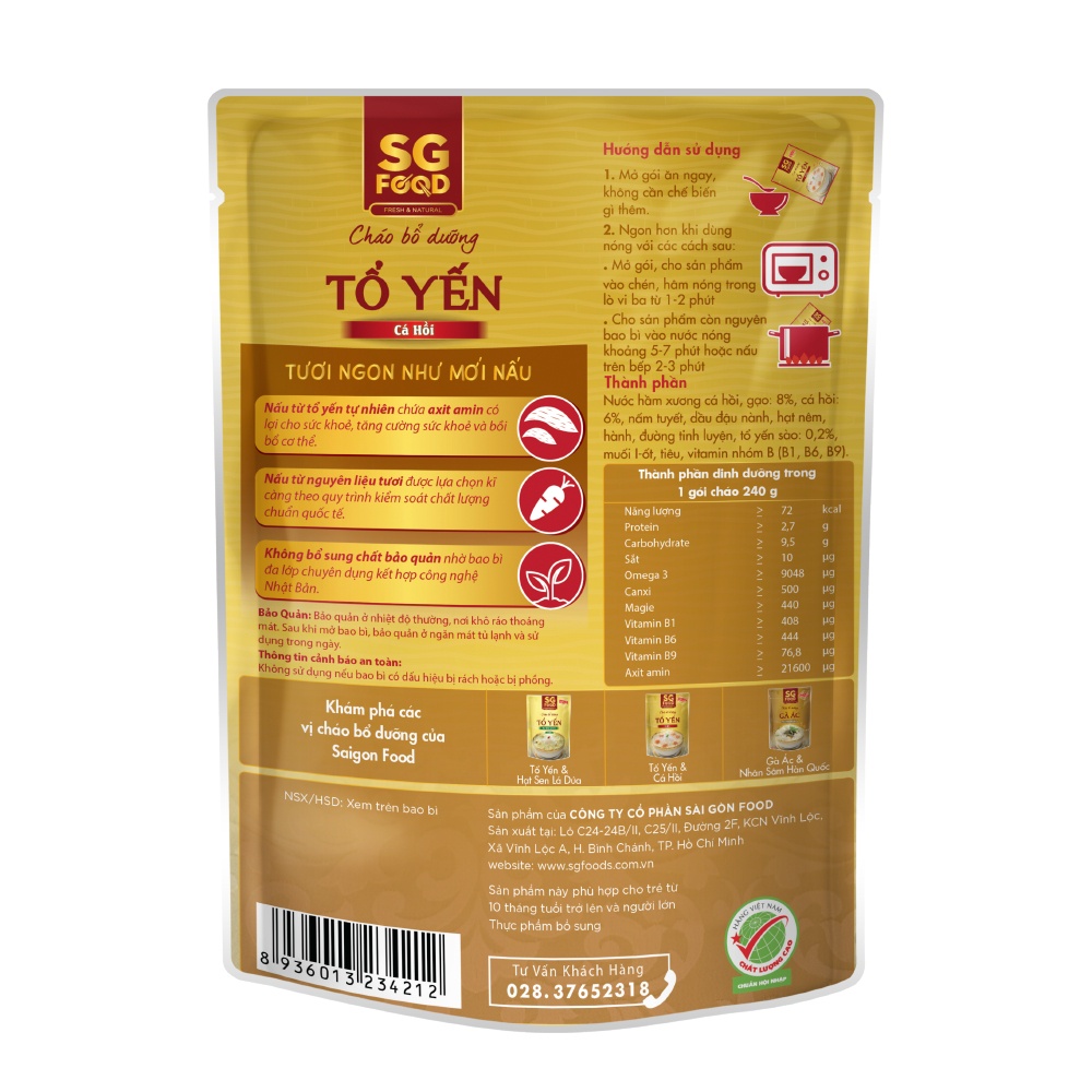 Cháo bổ dưỡng tổ yến cá hồi SG Food 240g