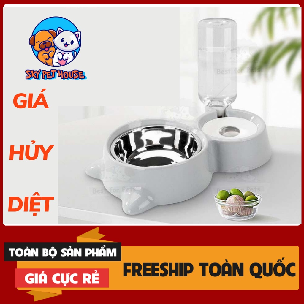 💕FREESHIP💕 Bát ăn cho mèo chống kiến, bát ăn kèm bình nước cho thú cưng, bát ăn cho mèo inox
