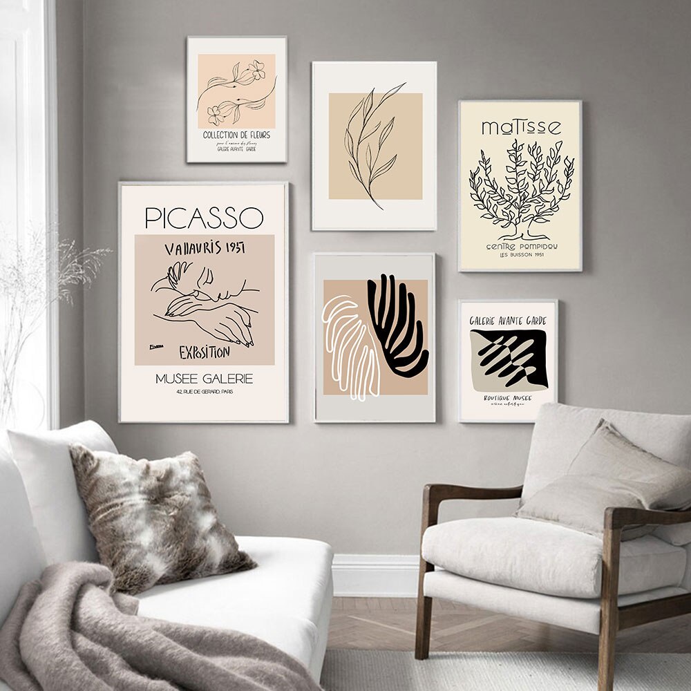 （Khung tranh gỗ rắn） Tranh Canvas Matisse Áp phích trừu tượng Trung cổ Picasso Nghệ thuật trung tính In Tranh treo tường Hiện đại Phòng khách Trang trí nội thất