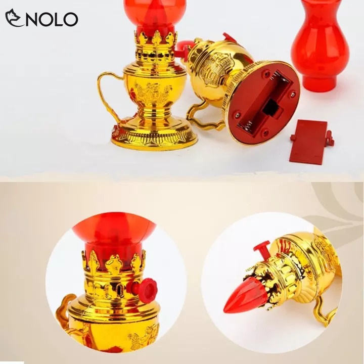 Đèn Dầu Đèn Bàn Thờ Đèn Thờ Điện Vĩnh Cửu Cao 17cm Dùng Nguồn Pin AAA