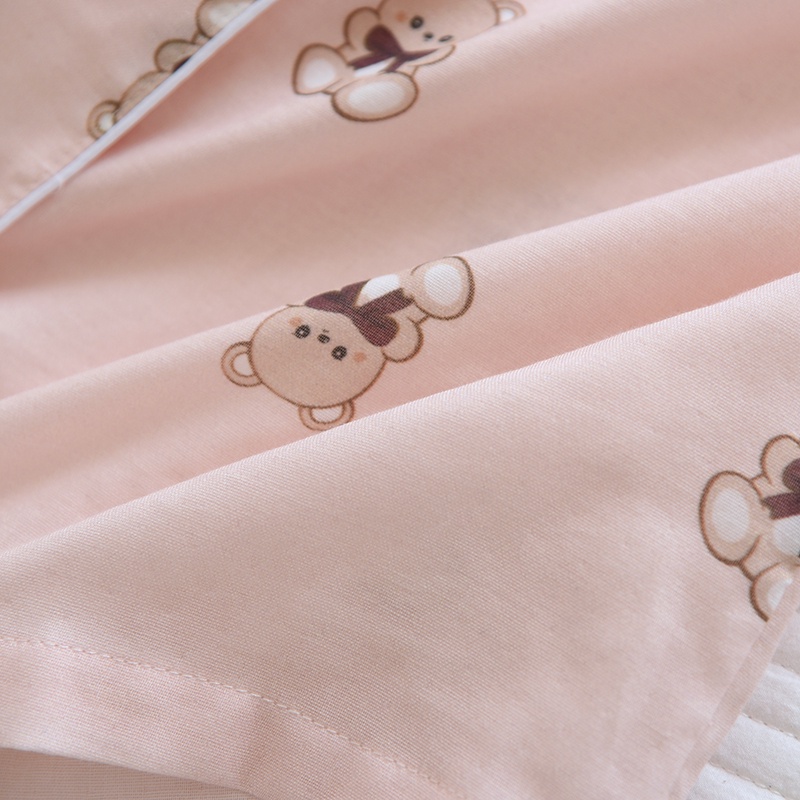 Bộ pyjama nữ vải xô Nhật hình gấu dễ thương, dáng ngắn