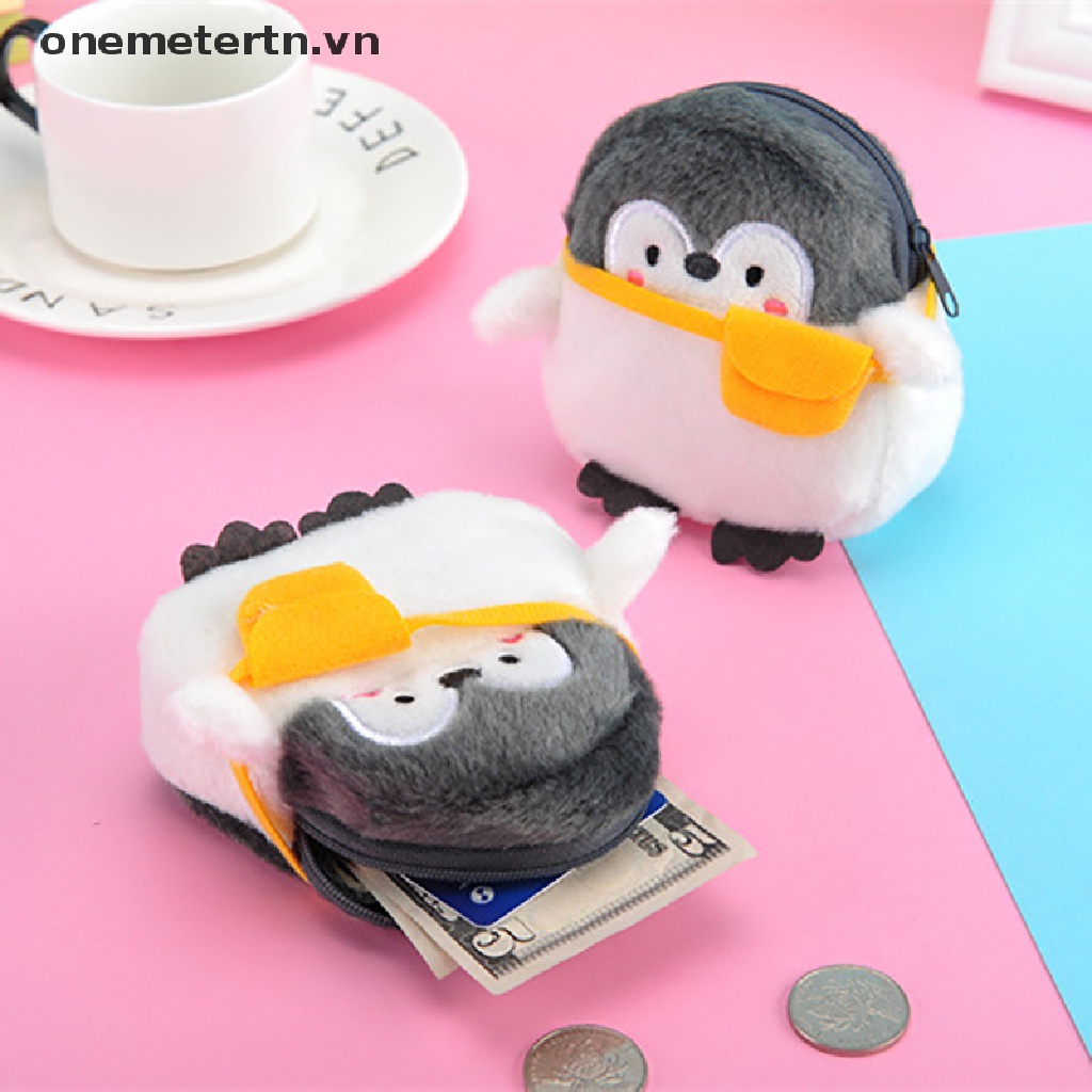 Onemetertn Ví Đựng Tiền Xu Mini Hình Chim Cánh Cụt Nhồi Bông Mềm Mại Đáng Yêu