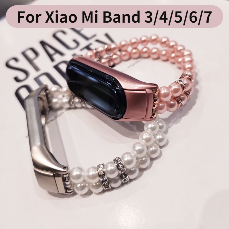 Dây Đeo Tay Thay Thế Đính Ngọc Trai Giả Hai Hàng Cho Xiaomi Band 3/4/5/6/7 Xiaomi Mi Band 5 Xiaomi 4 3