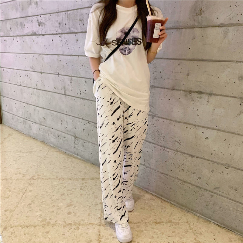 Set quần dài ống rộng và áo thun họa tiết ngựa vằn thời trang cho nữ (có bán lẻ)