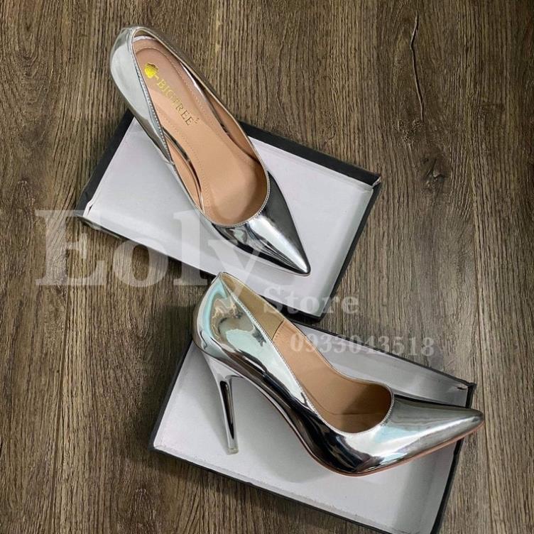 Vip GIÀY CAO MŨI 7P - FULL SIZE - CÓ 2 MÀU BẠC & ĐEN - CHẤT LIỆU DA BÓNG - GIÀY THỜI TRANG - ẢNH THẬT 100% (EOLY STORE)