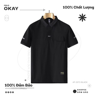 Áo polo nam có cổ trắng, đen, xanh rêu thêu chữ okay ! everything is okay