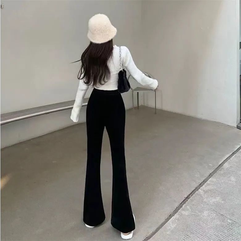 Jiashucheng Quần Ống Rộng Cạp Cao Xẻ Tà Họa Tiết Kẻ Sọc Thời Trang Xuân Hè Kiểu Mới Cho Nữ