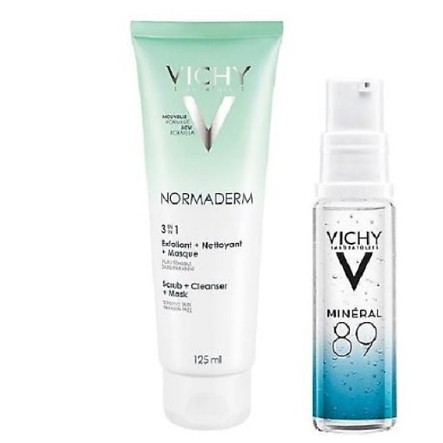 Kem Tẩy Tế Bào Chết 3 Tác Dụng Vichy Normaderm 3in 1 Scrub + Cleanser + Mask 125ml Tặng Dưỡng Chất Khoáng Cô Đặc M89 10m